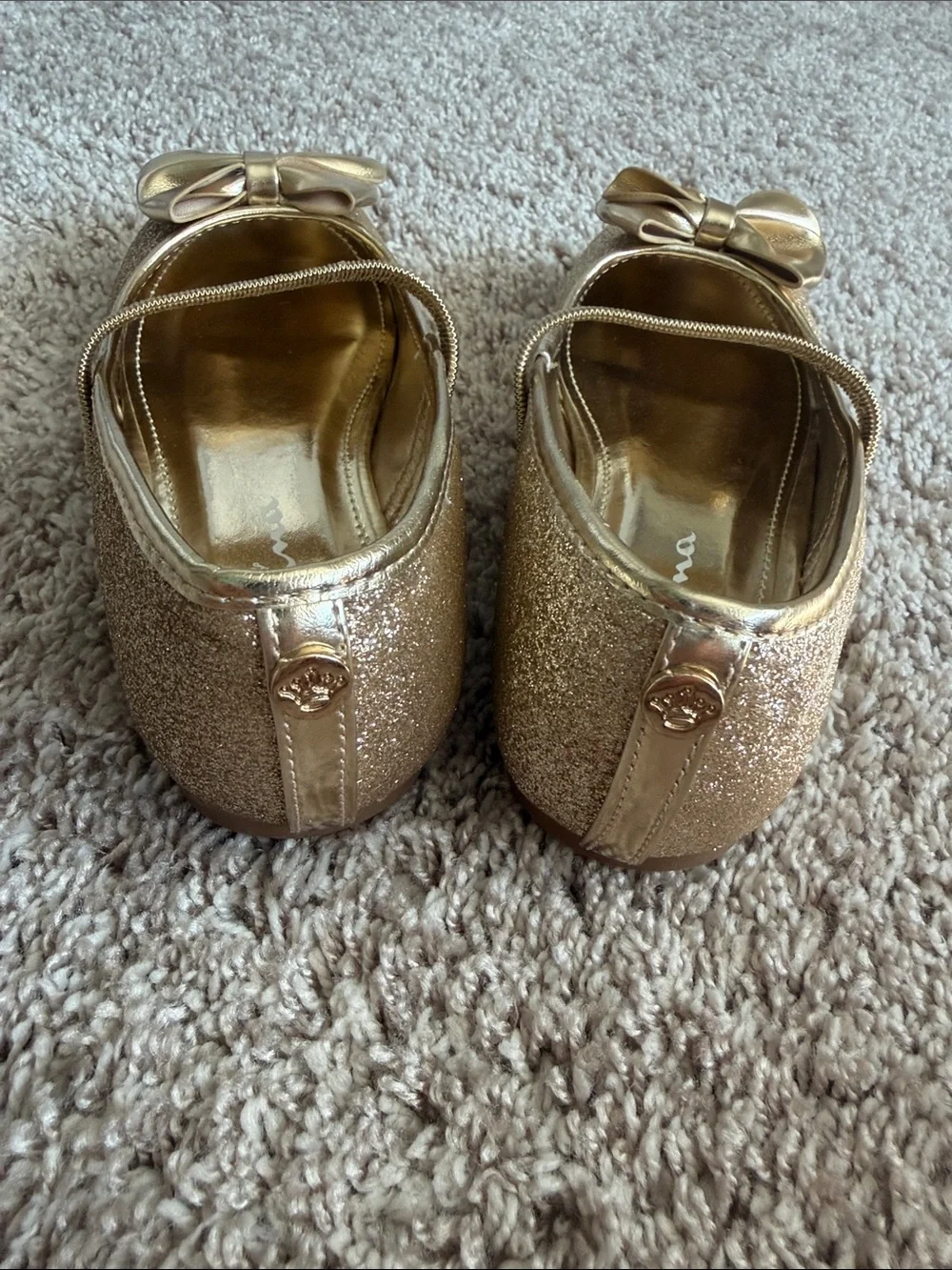 Nina Girls Gold Glitter Mary Jane Flats with Bow